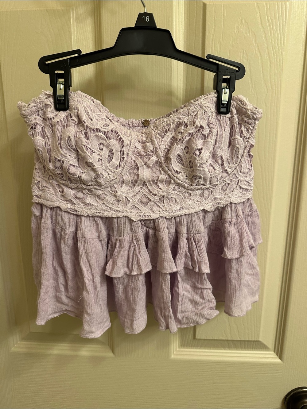 Free People Lace Bustier Tiered Ruffle Crop Top - Light Lavender